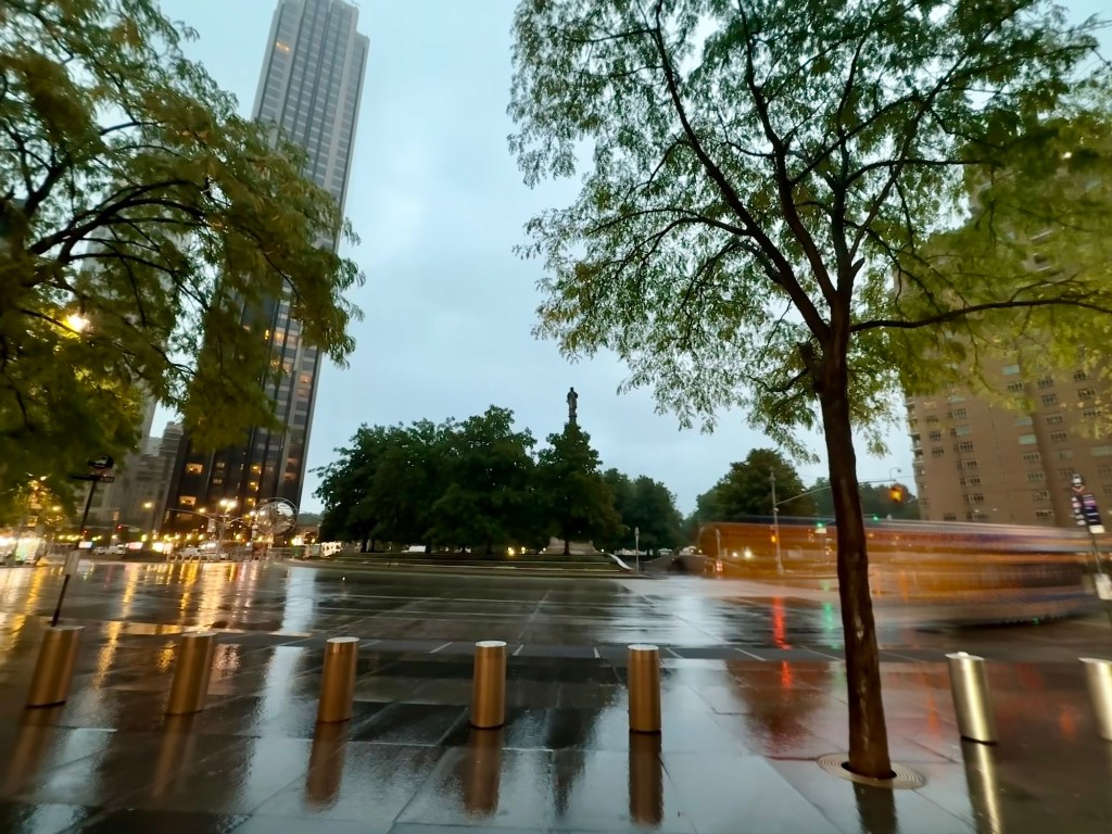 Columbus Circle in the rain, New York City