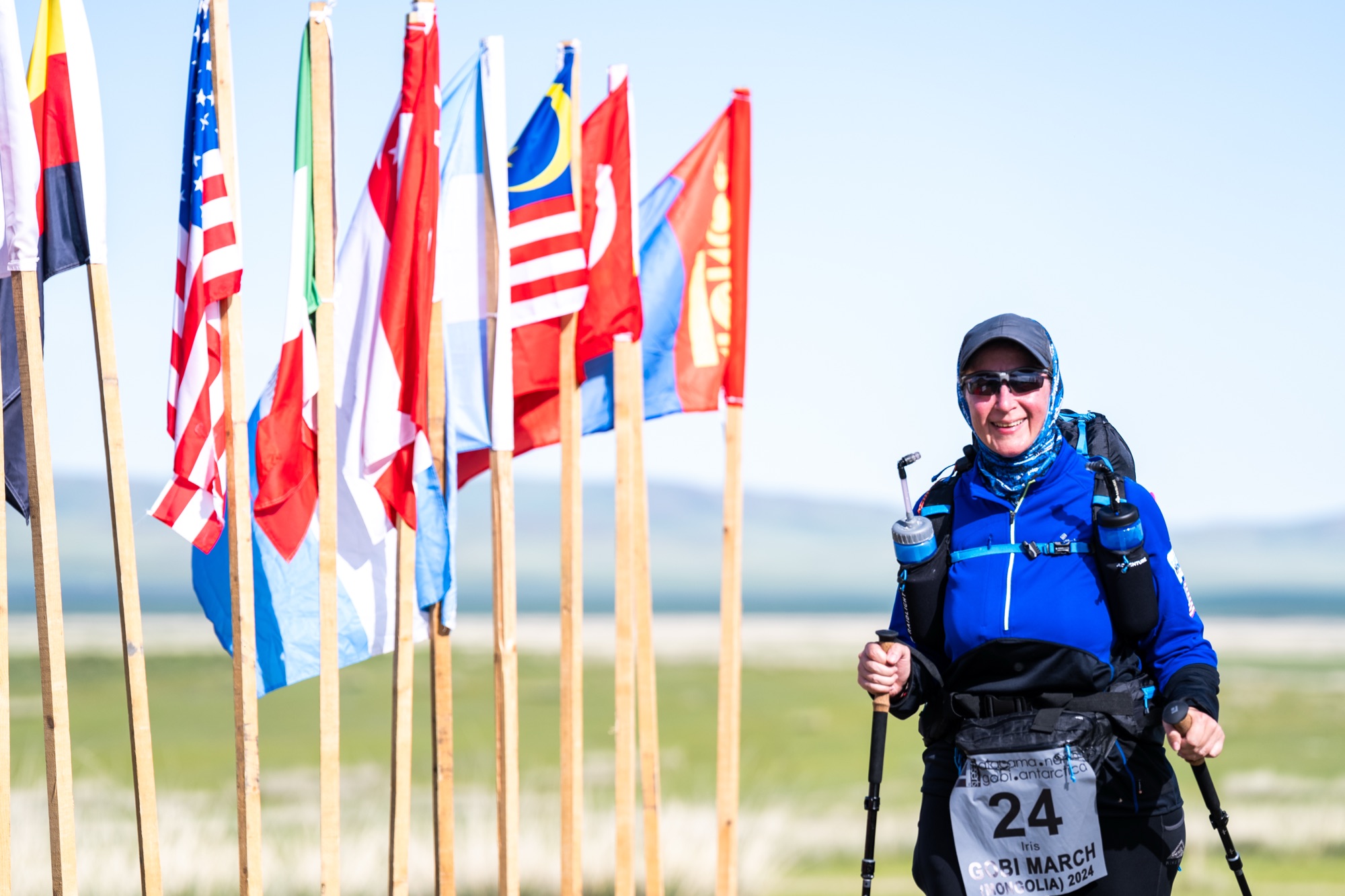 Iris, bib 24, on course in the Gobi, 2024